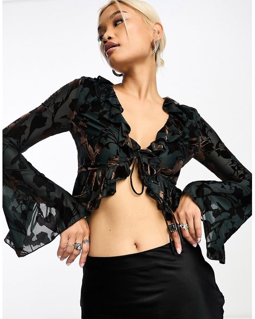 Sisters of the Tribe floral burnout ruffle long sleeve blouse