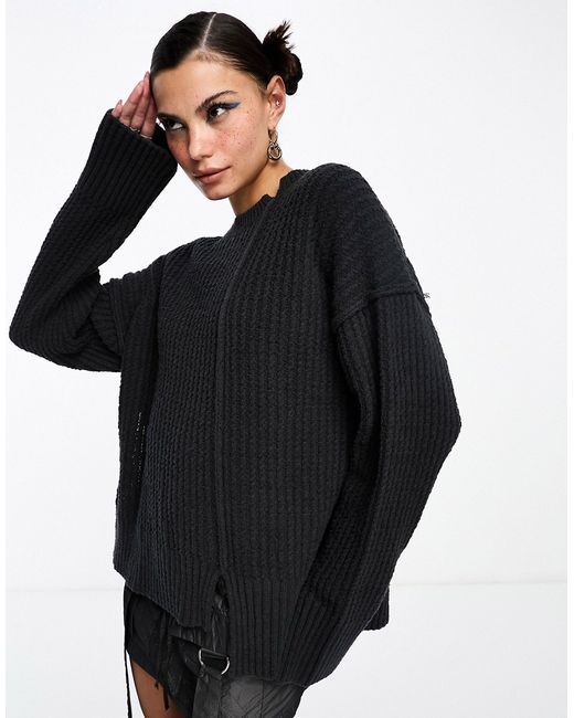 Weekday Rey side split sweater with seam detail Dark