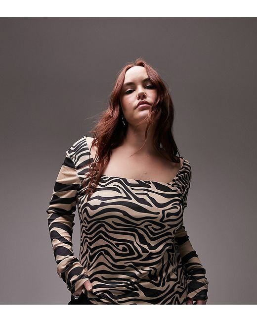 Topshop Curve square neck animal print long sleeve top