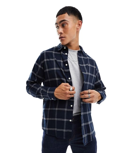 Selected Homme flannel check shirt navy and white-