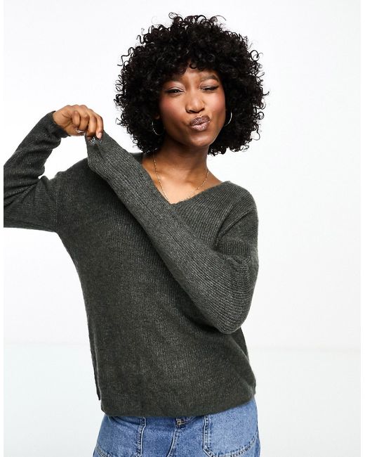 Vero Moda textured v neck knitted sweater melange