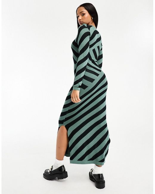 Vero Moda stripe knit maxi dress green and