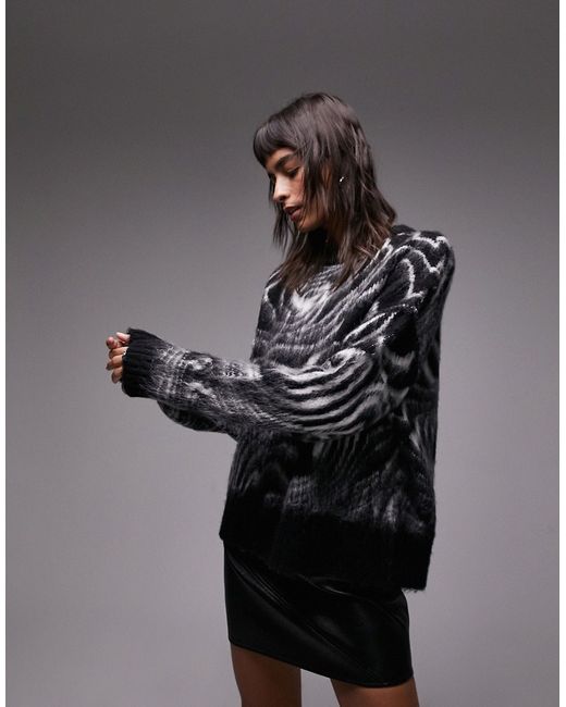 TopShop knitted swirl print crew neck sweater mono-