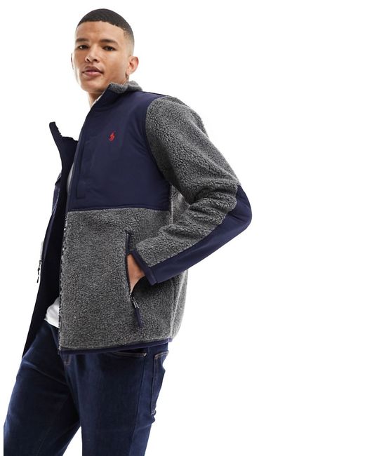 Polo Ralph Lauren icon logo hybrid borg full zip sweat jacket charcoal/navy-