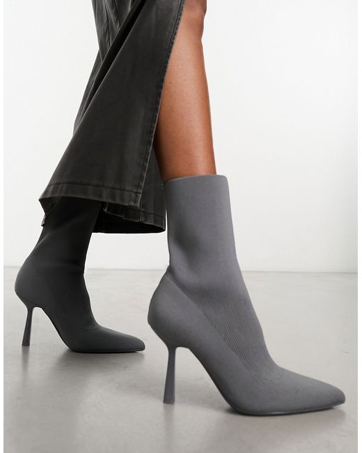 Bershka knitted heeled boots charcoal-
