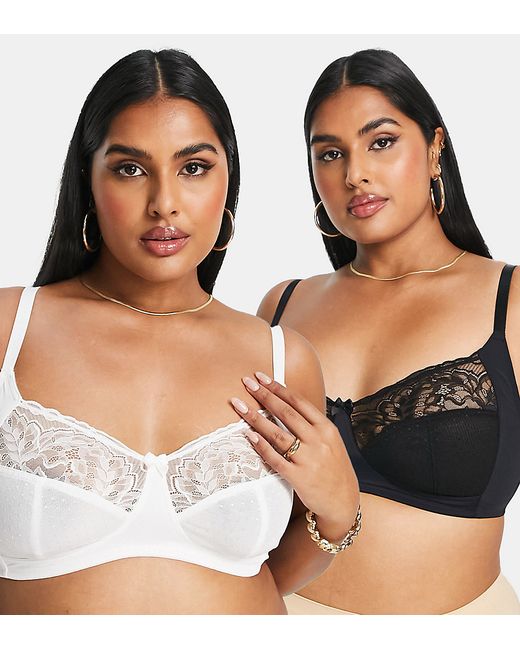 Simply Be 2 pack mesh and lace non wired bras black white-