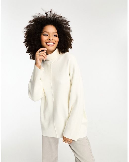 Object super soft longline high neck sweater with seam detail cream-