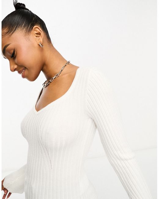 Pieces Pieced ribbed knit top with sweetheart neckline