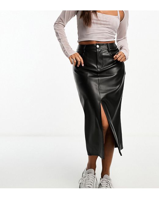 Vero Moda Petite leather look midi skirt