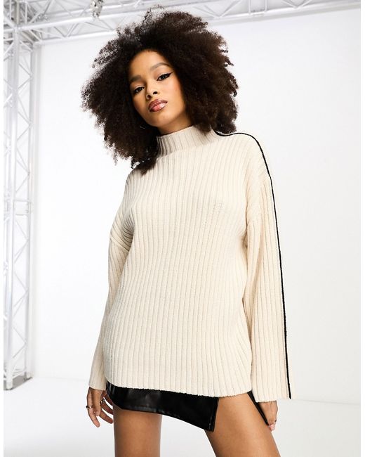 Asos Design high neck sweater with contrast seam detail cream-
