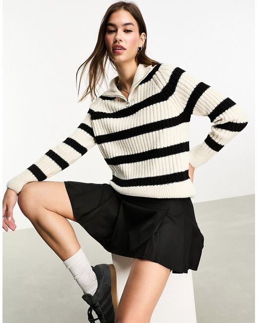 Only high neck zip detail sweater cream and black stripe-