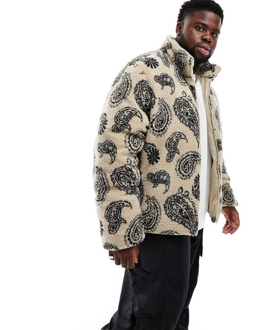 Asos Design borg puffer jacket paisley print ecru-