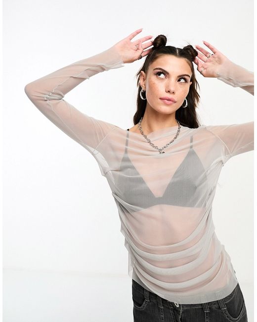 Weekday Main sheer long sleeve top with side ruche detail