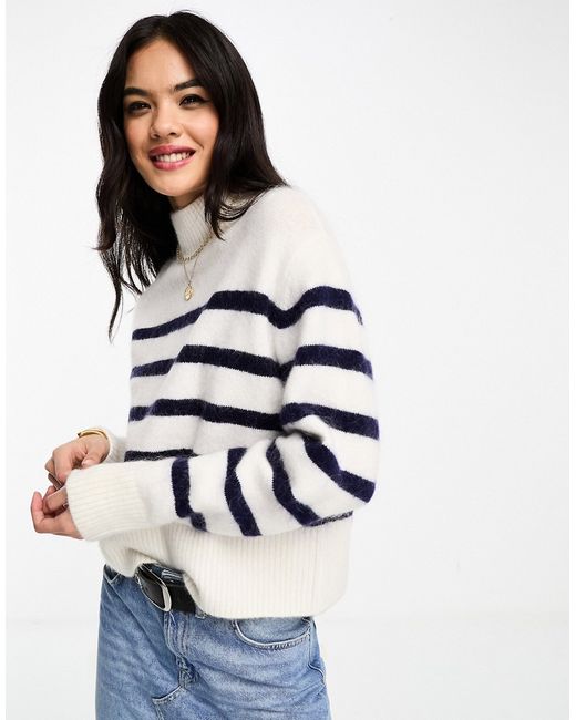 Other Stories wool blend sweater white and navy stripe-