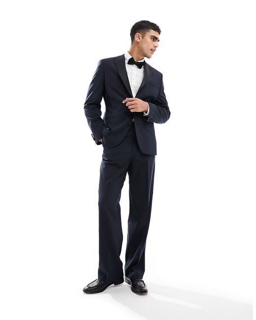 Asos Design wide tuxedo suit pants navy-