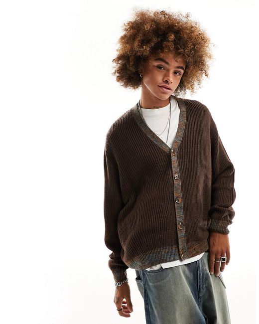 Asos Design oversized knit fisherman rib cardigan with contrast trim