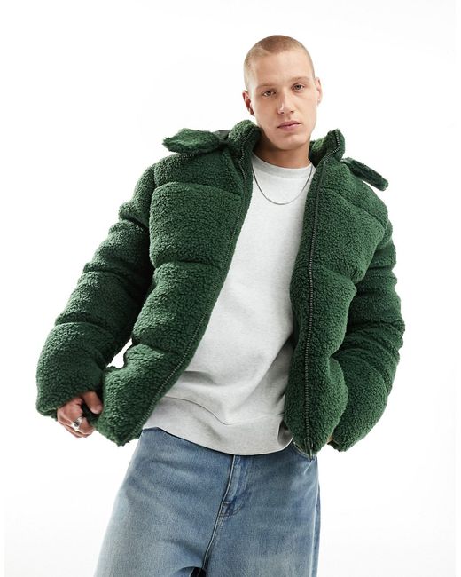 Asos Design borg puffer jacket with removable hood