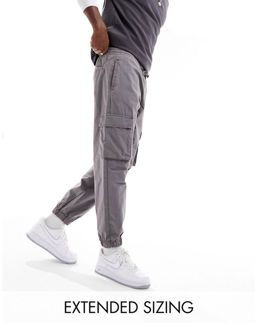 Asos Design tapered pull on cargo pants washed charcoal with elastic waist-