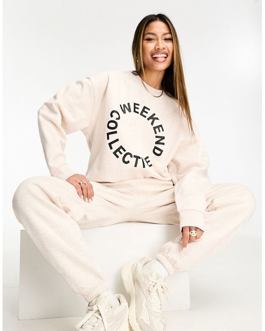 ASOS Weekend Collective oversized sweatshirt with logo oatmeal heather part of a set-