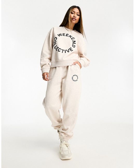 ASOS Weekend Collective oversized sweatpants with logo oatmeal heather part of a set-
