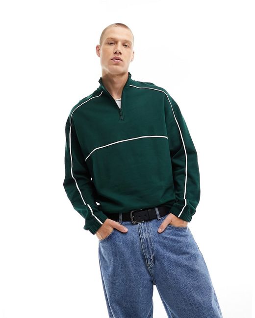 Asos Design oversized half zip sweatshirt with piping dark