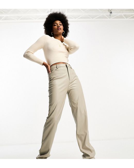 Asos Design Tall faux leather straight leg pants gray-