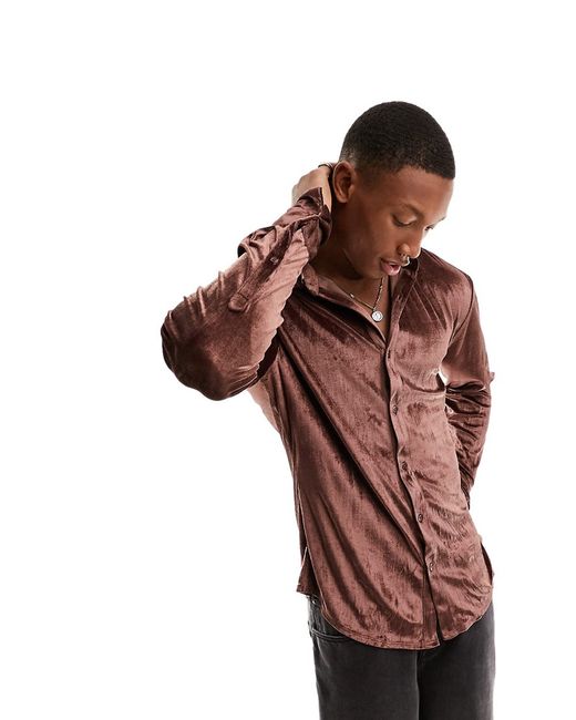 Asos Design skinny crushed velvet shirt with concealed placket