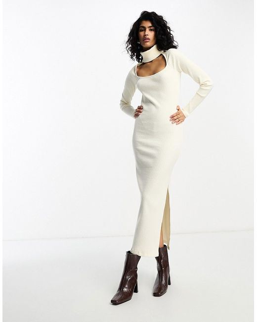 Asos Design super soft ribbed long sleeve fitted midi dress with choker detail winter
