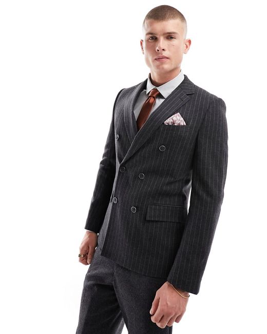 Harry Brown Wedding tweed double breasted suit jacket stripe