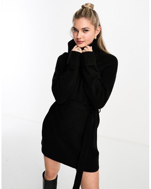 Asos Design knitted belted mini dress with roll neck