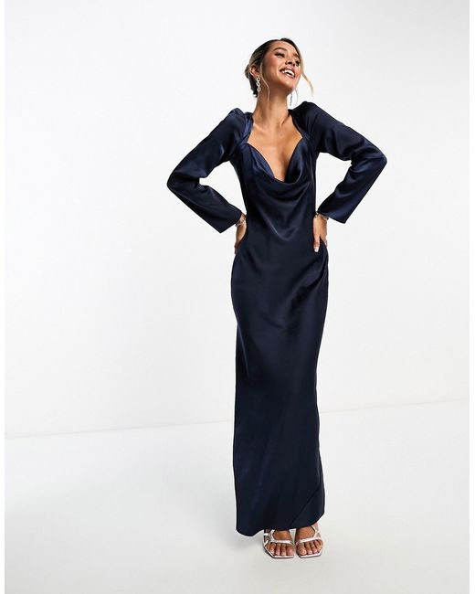 Asos Design satin maxi dress with cowl neck and backless detail
