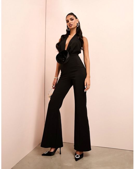 ASOS Luxe plunge corsage kickflare jumpsuit