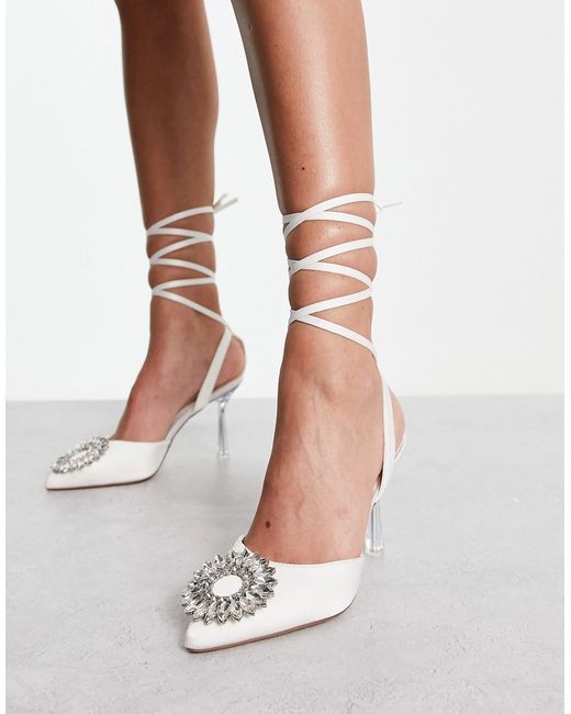 French Connection embellished toe heeled shoes ivory satin-