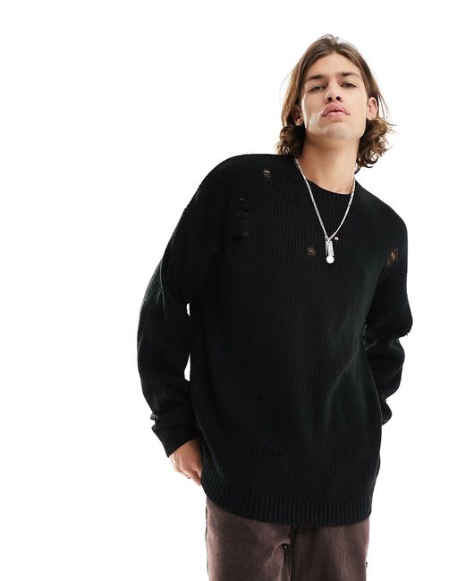 Asos Design oversized knitted fisherman rib sweater with ladder detail