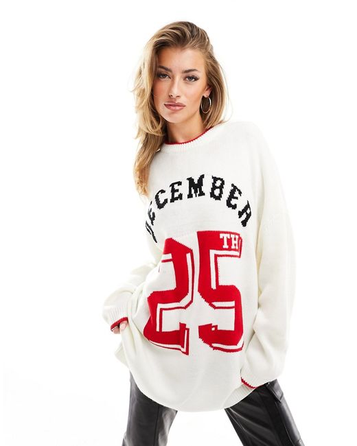 Asos Design varsity Christmas sweater with tipping-