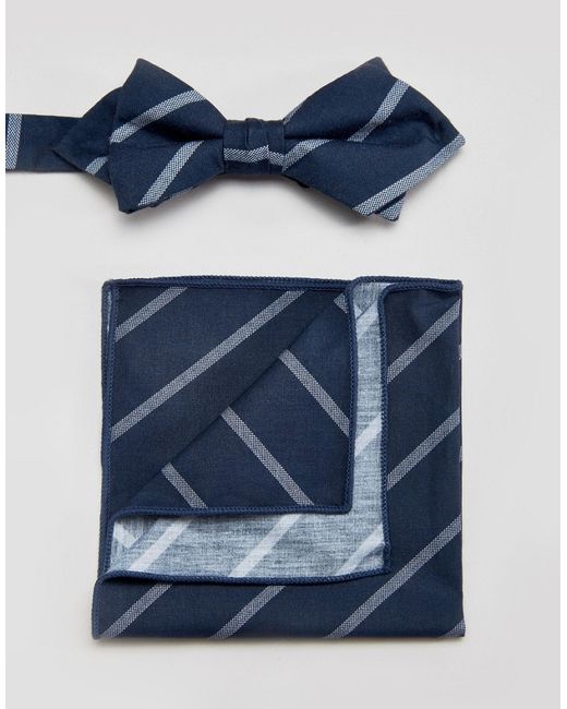 Minimum Bow Tie And Pocket Square Set In Stripe