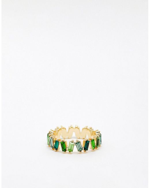 Asos Design baguette ring with tonal green stones tone