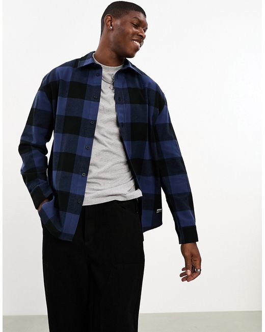 Dr Denim Frank relaxed fit long sleeve flannel shirt indigo check