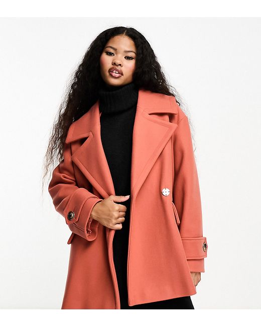 River Island Petite River Island Plus double breasted swing coat coral-