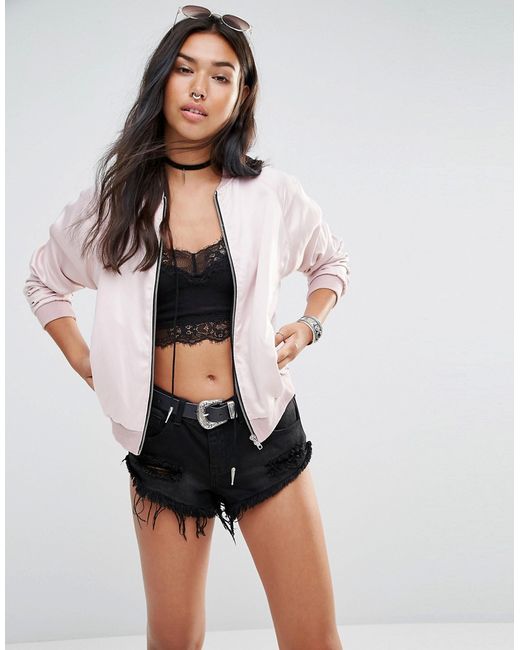 Motel Bomber Jacket In Luxe Fabric Dusty rose