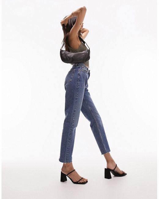 TopShop mid rise straight jeans with raw hem
