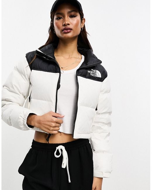 The North Face Nuptse cropped down puffer jacket white and