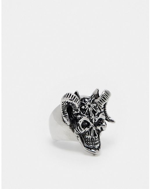 Asos Design waterproof ring with skull horns burnished