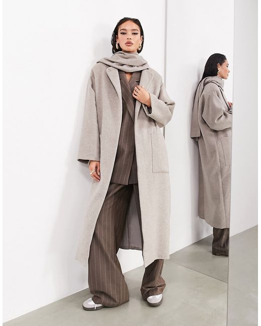 ASOS Edition maxi wool scarf coat with pockets taupe-