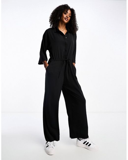 Monki long sleeve jumpsuit with collar
