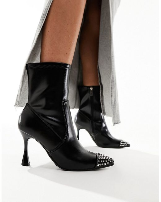 River Island heeled ankle boot with studded toe