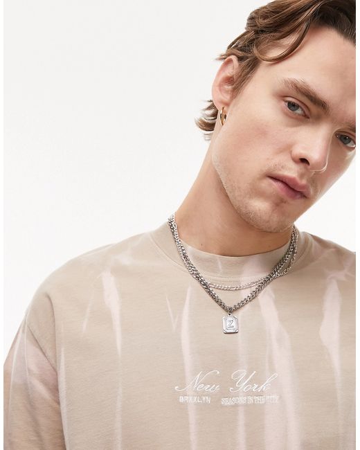 Topman oversized fit t-shirt with New York script embroidery washed stone-