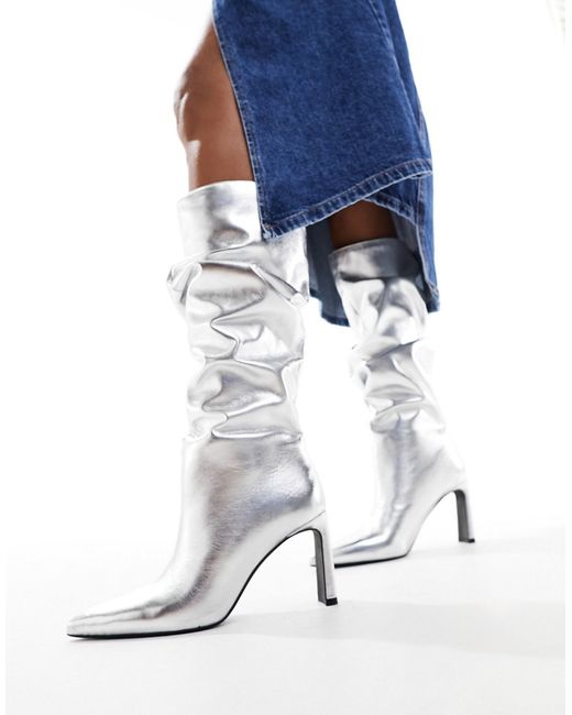 Bershka knee high boots metallic