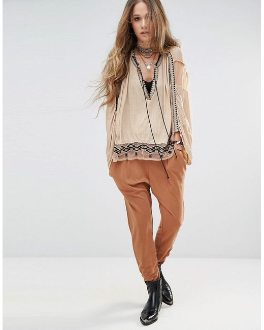 Free People Drapey Trousers Tobacco