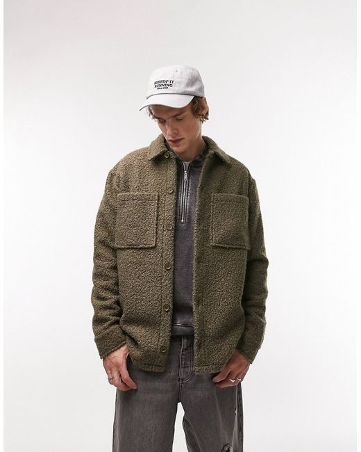 Topman boiled wool look jacket khaki-